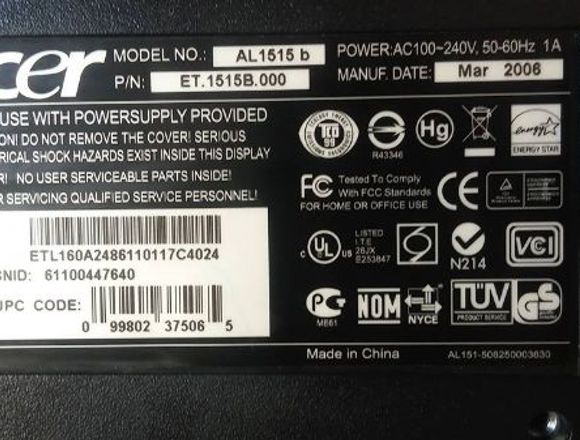 Monitor LED ACER 15'