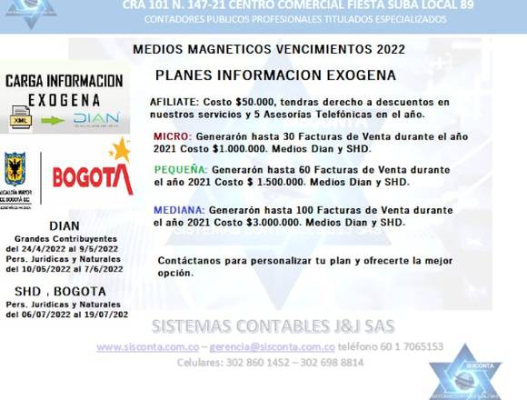 Medios Magneticos Dian y SHD en Bogotá, D.C. (Municipio)