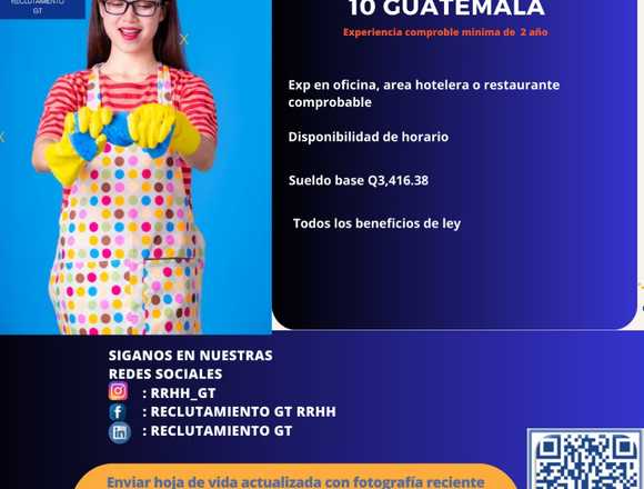LIMPIEZA CONSERJE ZONA10GUATE en Santa Catarina Pinula (Municipio)
