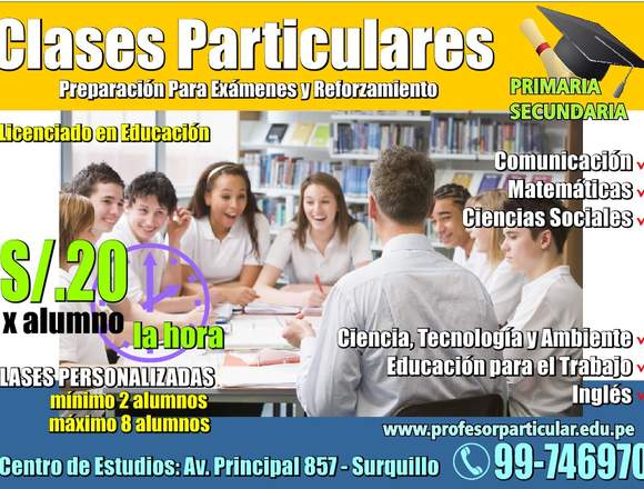 Profesor Particular Plan MINEDU en Surquillo (Lima 34) (Distrito)
