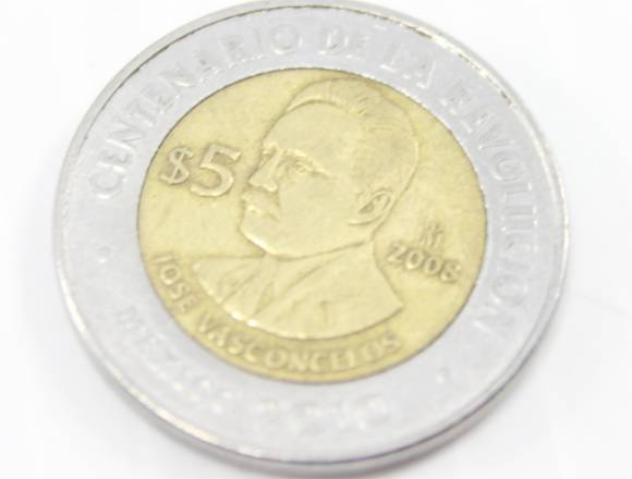 Jose Vasconcelos 5 pesos Centenario Revolucion en Toluca (Municipio)
