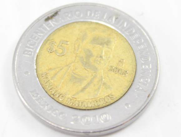Mariano Matamoros 5 Pesos Moneda Independencia en Toluca (Municipio)