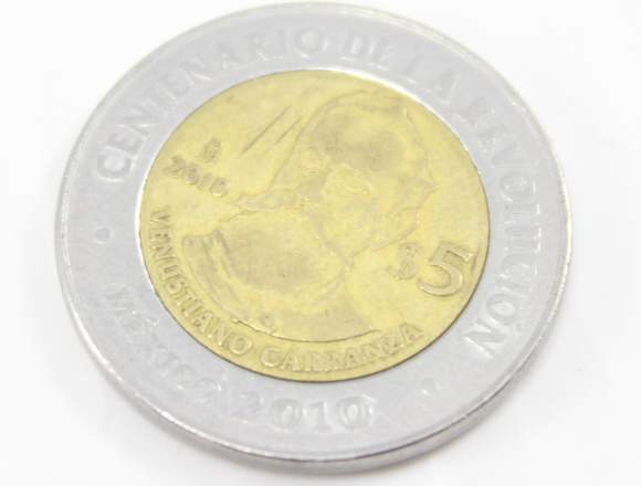 Venustiano Carranza 5 Pesos Centenario Rev Usado