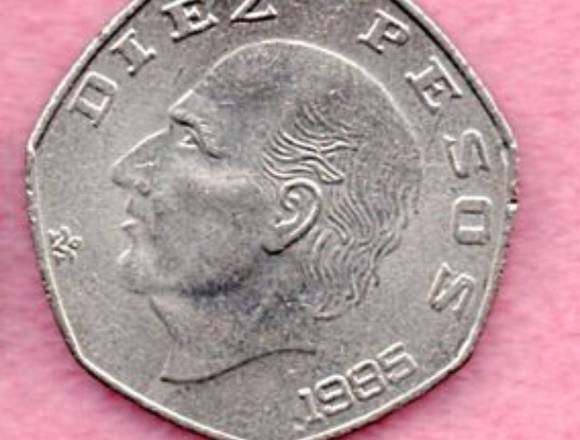 Moneda 10 Pesos Hidalgo Eptagonal Mex 1985 Usado en Toluca (Municipio)