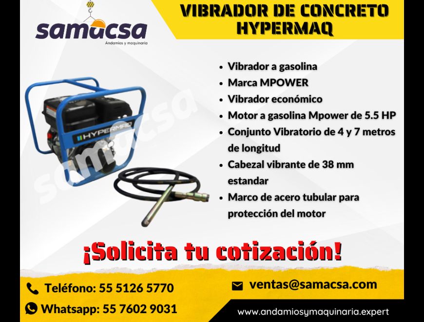 VIBRADOR PROFESIONAL PARA CONCRETO HYPERMAQ en Ecatepec de Morelos (Municipio)