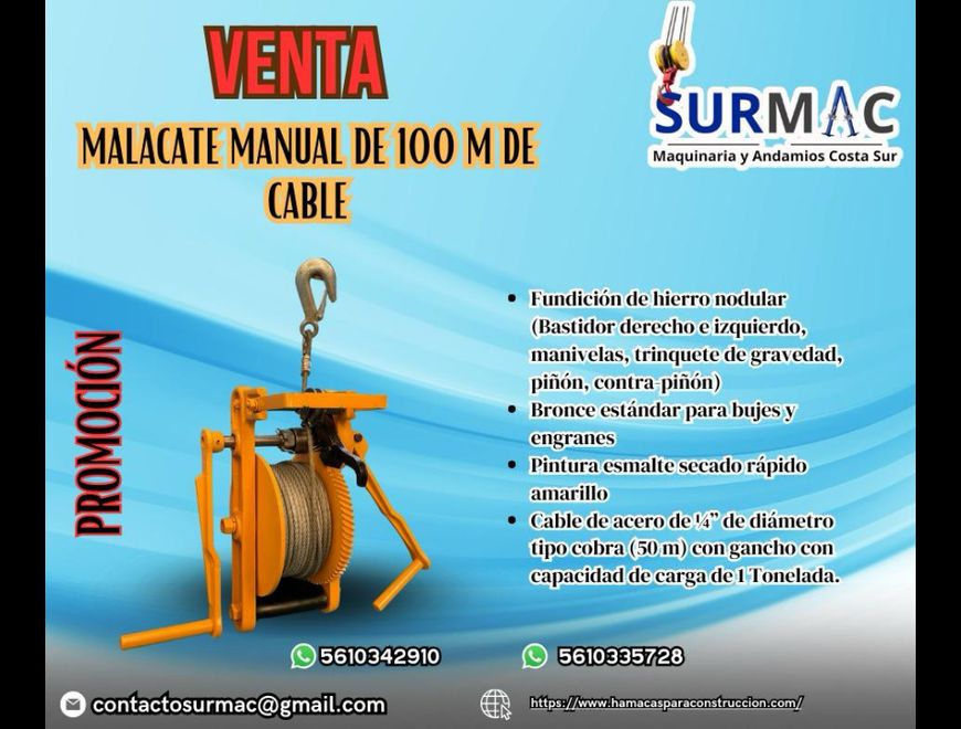 Malacate Mnnual de 100 metros en Nezahualcóyotl (Municipio)