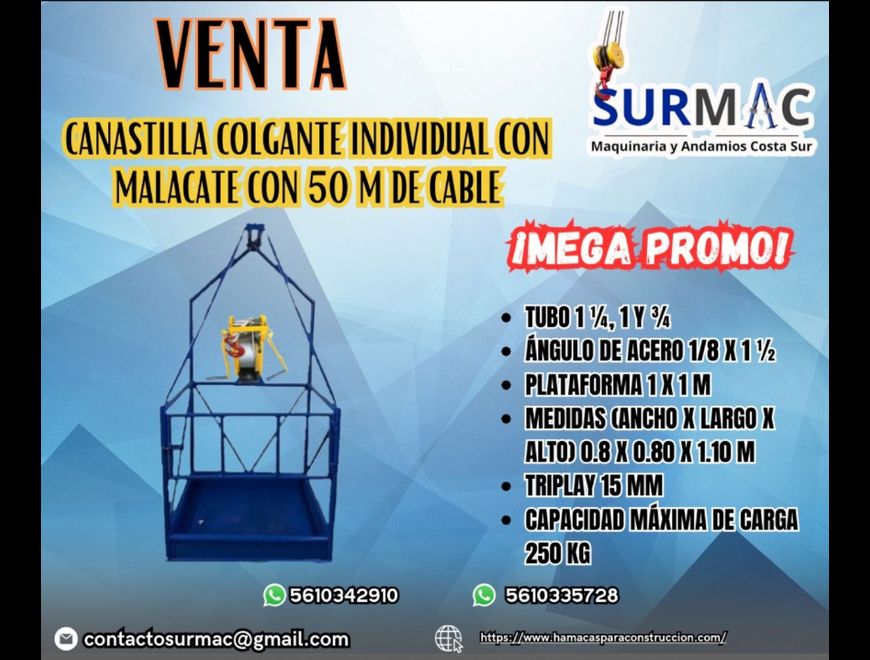 Canastilla Colgante Individual conMalacate con 50m en Zacatecas (Municipio)
