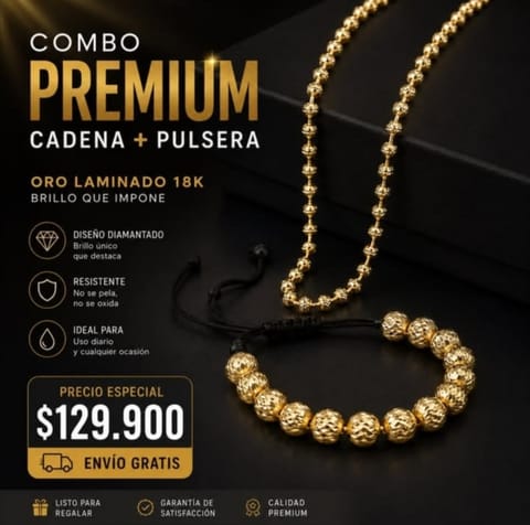 Combo pulsera + cadena en Oro laminado 18K en Bucaramanga (Municipio)