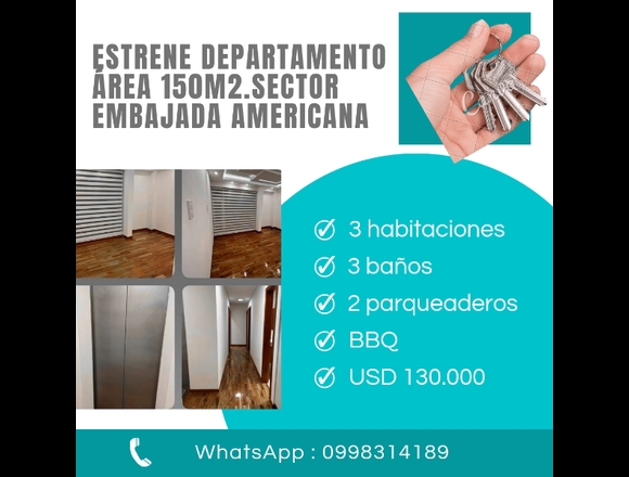 Vendo Departamento a estrenar de 150m2. en Quito (Cantón)