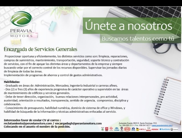 Encargada de Servicios Generales en Santo Domingo de Guzmán (Municipio)