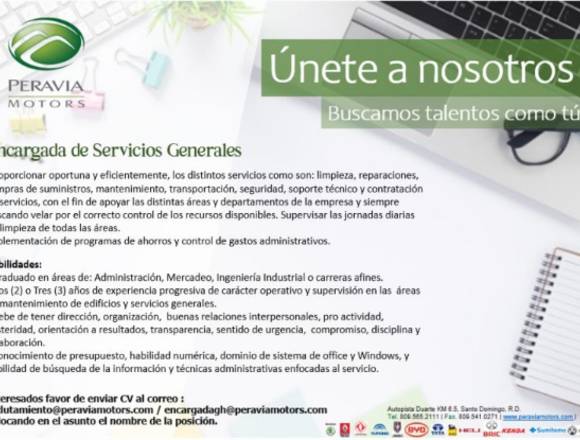 Encargada de Servicios Generales en Santo Domingo de Guzmán (Municipio)