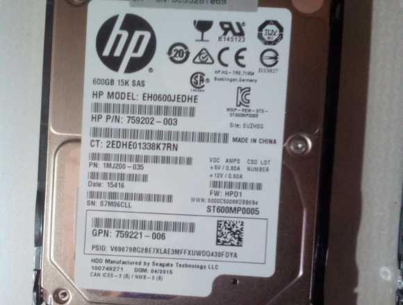 VENDO DISCO DURO HP G8 G9 600-GB 12G 15K 2.5 SAS en Mariano Roque Alonso (Distrito)