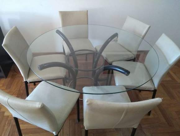 Mesa de vidrio redonda + 6 sillas