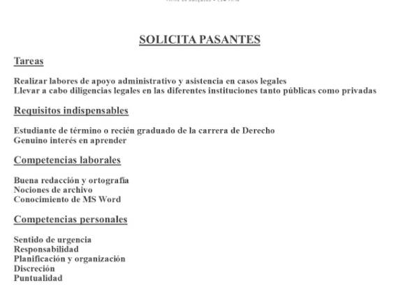 Se solicita pasante de Derecho en Santo Domingo de Guzmán (Municipio)