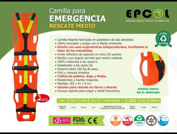 CAMILLA PLASTICA REGLAMENTARIA RESCATE MEDIO