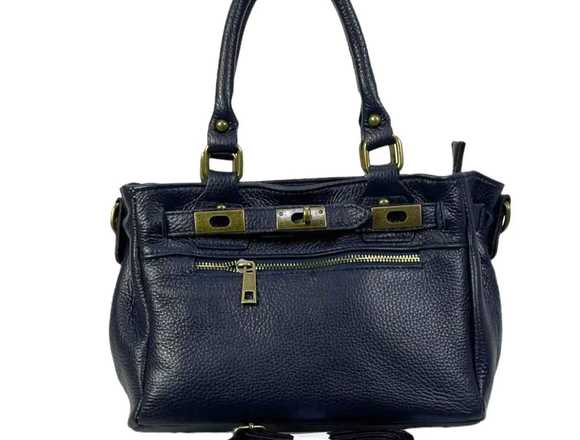 Bolso Satchel de Piel Auténtica Mujer.Color Azul