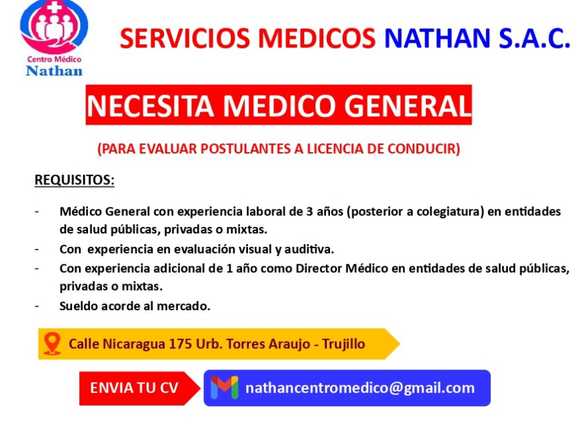 DIRECTOR MEDICO GENERAL en Trujillo (Distrito)