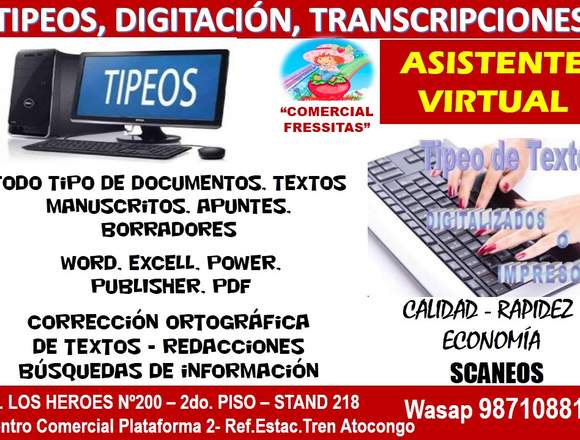 TIPEOS, DIGITACIÓN, TRANSCRIPCIONES en Lima (Lima 1) (Distrito)
