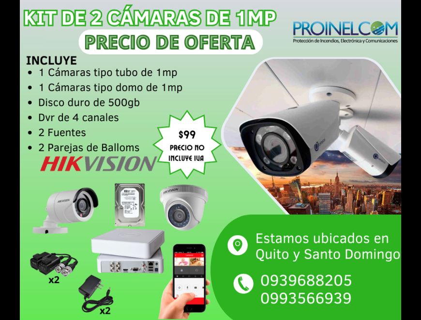 KIT DE DE 2 CÁMARAS HIKVISION DE SEGURIDAD 1MP en Quito (Cantón)