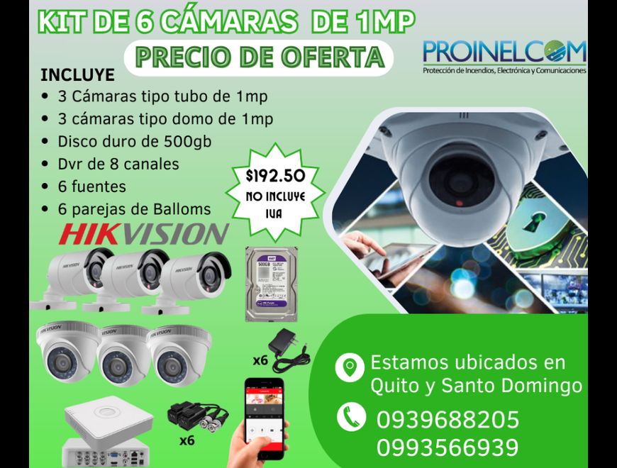 KIT DE 6 CÁMARAS DE SEGURIDAD DE 1MP HIKVISION en Quito (Cantón)