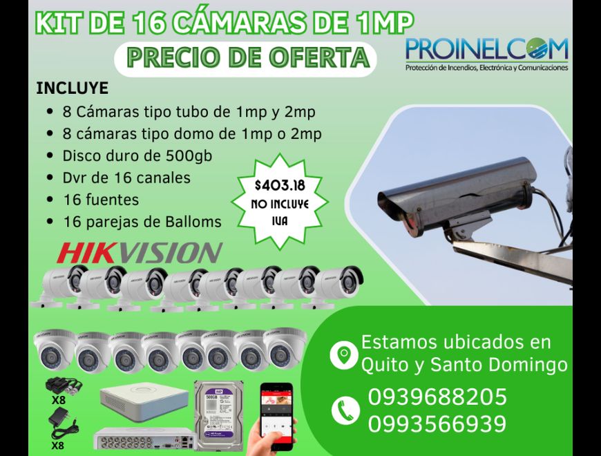 KIT DE 16 CÁMARAS DE SEGURIDAD DE 1MP HIKVISION en Quito (Cantón)