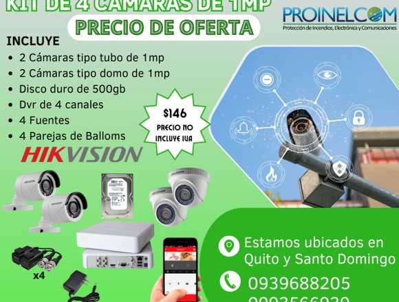 KIT DE 4 CÁMARAS DE SEGURIDAD DE 1MP HIKVISION en Quito (Cantón)
