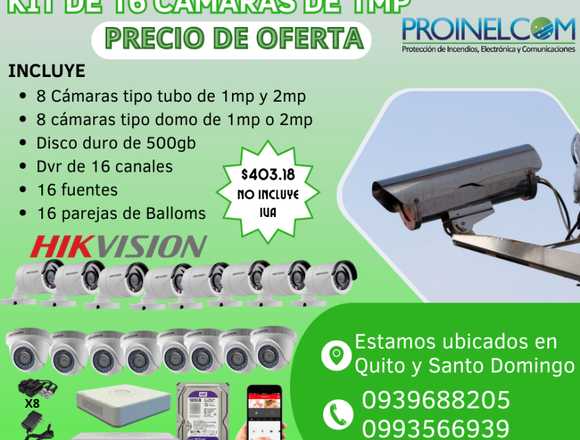 KIT DE 16 CÁMARAS DE SEGURIDAD DE 1MP HIKVISION