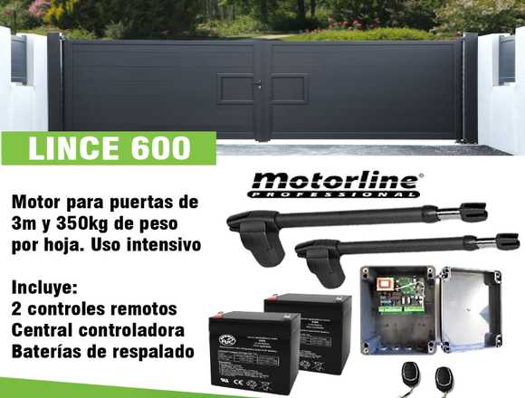 MOTOR DE GARAJE CON BATERÍAS PARA PUERTA BATIENTE