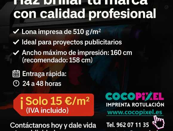 Lona de 510g./m2, solo 15 €