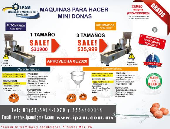 MAQUINA DE MINI DONAS AUTOMÁTICA DE TRES TAMAÑOS
