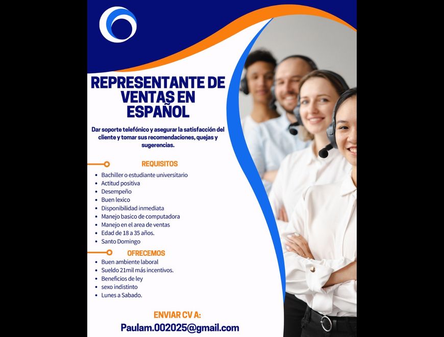 Agente de ventas y servicio al cliente en Santo Domingo Norte (Municipio)