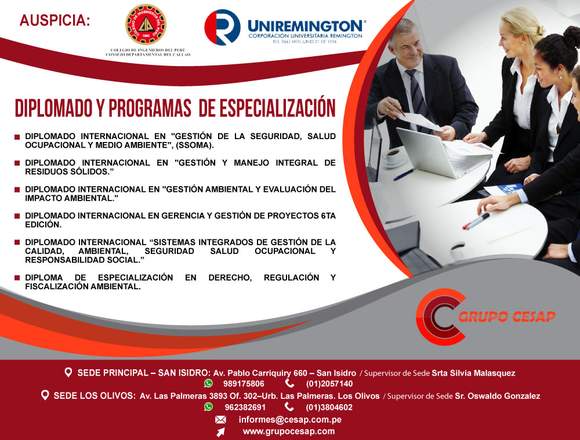 Diplomado Internacional en SSOMA en San Isidro (Lima 27) (Distrito)