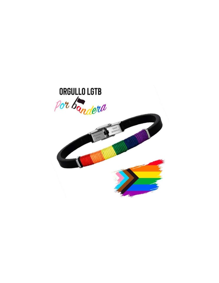Pulsera Por Bandera Arcoiris Orgullo LGTB Acero Piel Caballero en Zaragoza (Municipio)