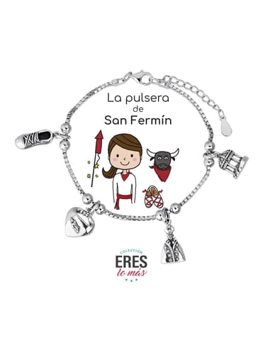 Pulsera Plata 1 Ley San Fermín Cadena Veneciana con Colgantes