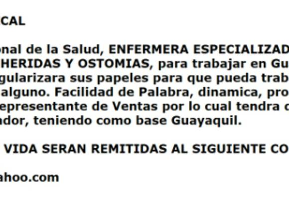 ENFERMERA ESPECIALIZADA CUIDADOS HERIDAS en Rafael Urdaneta (Municipio)