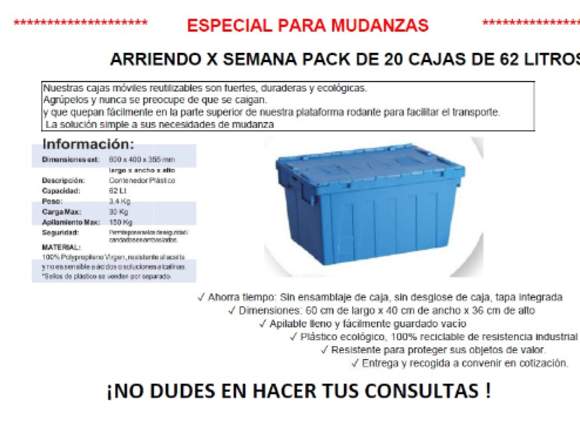 Arriendo Pack de 20 Cajas plásticas para traslado