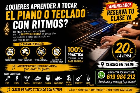 Clases de piano y teclado aceleradas en Telde (Municipio)