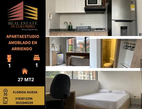 APARTAESTUDIO AMOBLADO EN ARRIENDO EN FLORIDA NUEVA CERCA DE LA 70 en Medellín (Municipio)