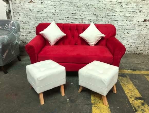 set sofa baul + 2 puff + 2 cojines
