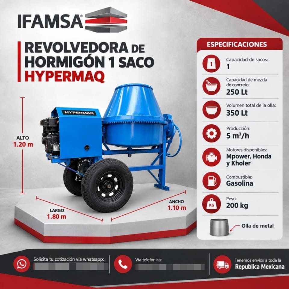 REVOLVEDORA DE HORMIGÓN 1 SACO