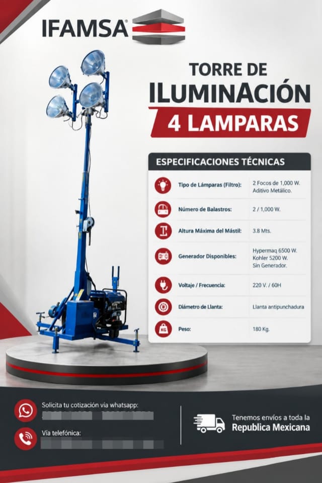 TORRE DE ILUMINACIÓN 4 LAMPARAS HYPERMAQ