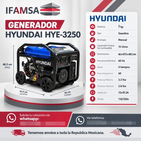 GENERADOR HYUNDAI HYE-3250 en Puebla (Municipio)