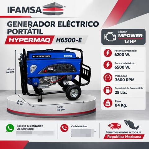 GENERADOR ELÉCTRICO PORTÁTIL HYPERMAQ H6500-E