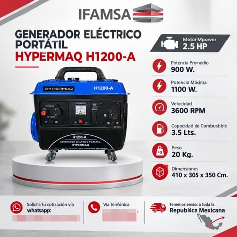 GENERADOR ELÉCTRICO PORTÁTIL HYPERMAQ H1200-A