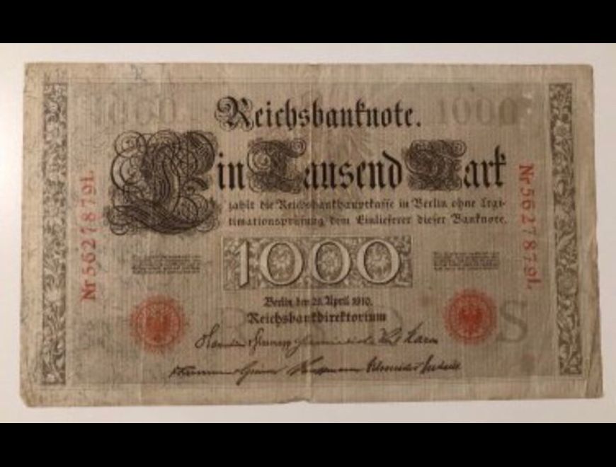 Classic German bill 1000 mark 1910 (BC) in Brooklyn (Locality)