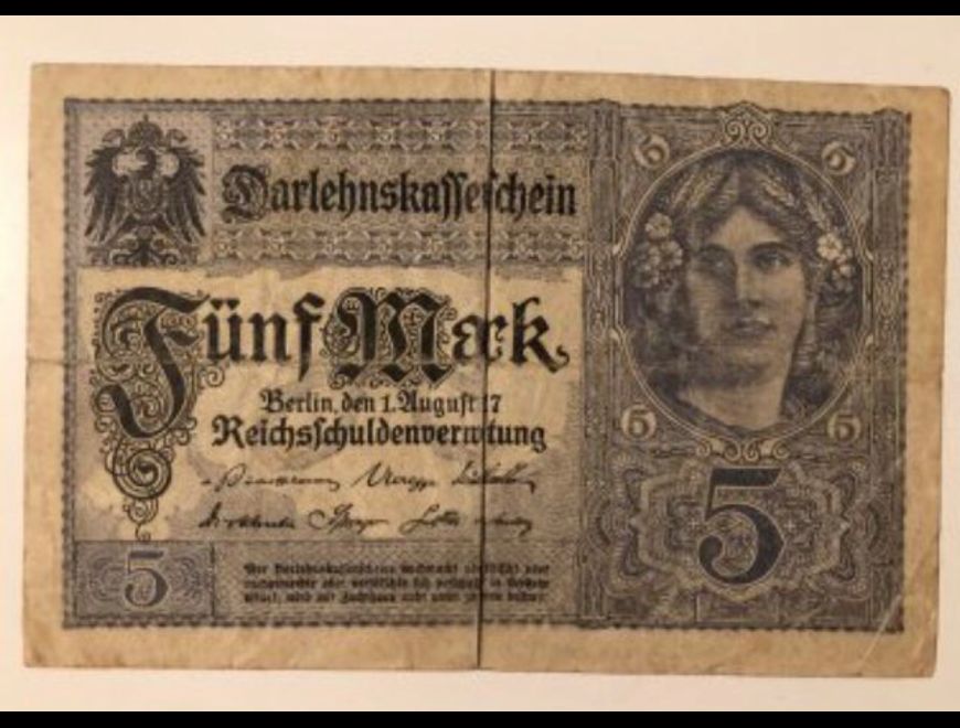 Classic German bill 5 mark 1917 (BC) in Brooklyn (Locality)