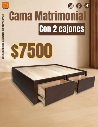 Base de Cama Matrimonial con 2 cajones en Monterrey