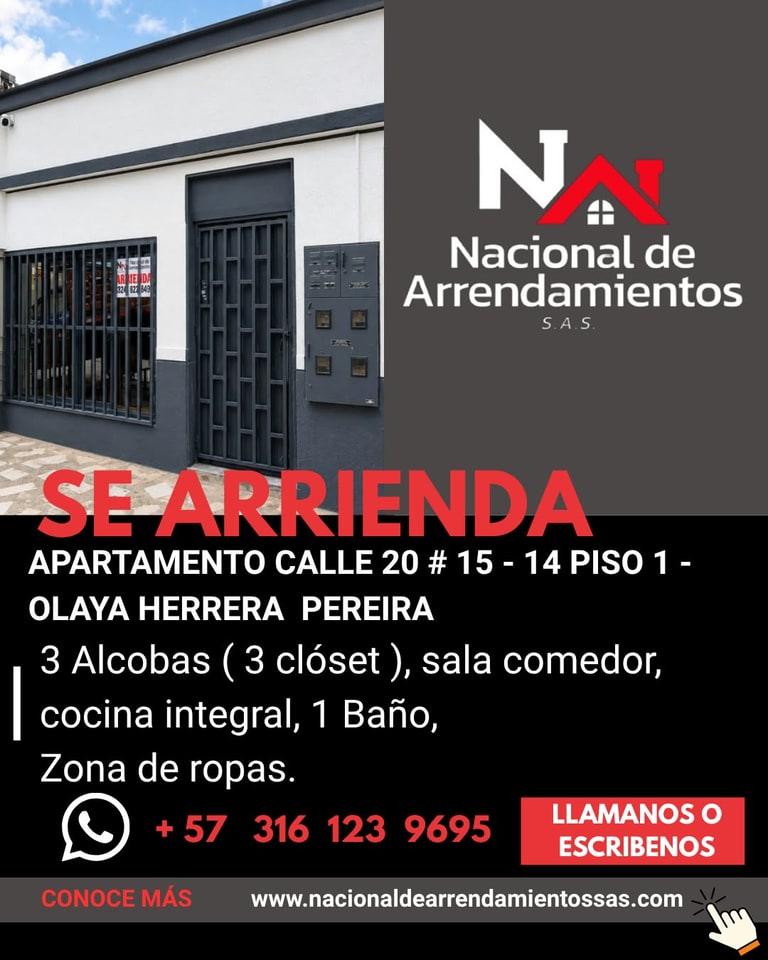 SE RENTA APARTAMENTO BARRIO OLAYA PEREIRA en Pereira (Municipio)