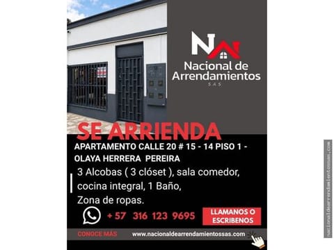SE RENTA APARTAMENTO BARRIO OLAYA PEREIRA