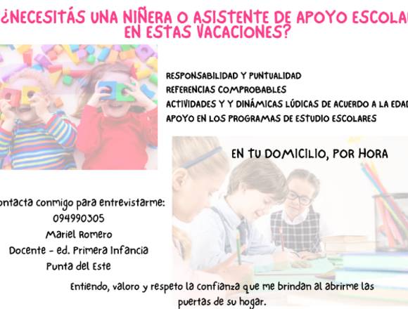 Niñera y apoyo escolar en Punta del Este (Localidad)